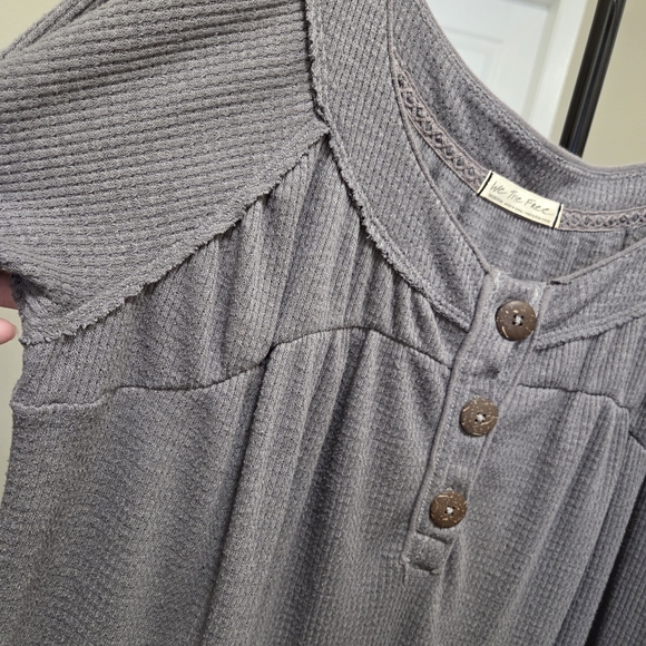 Free People We The Free Rayon Blend Oversized Tunic Top Waffle Knit Purple Gray - Picture 3 of 10